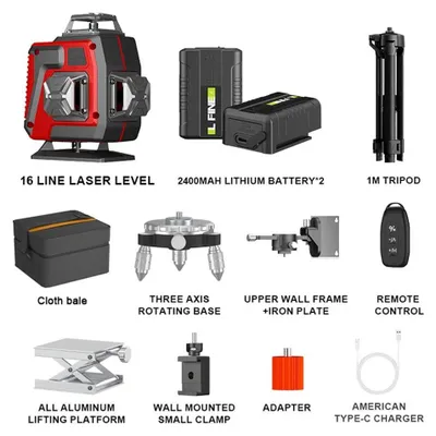 Zdjęcie produktu dla Laser krzyżowy z funkcją niwelacji – 4D, 16 linii – samonivelujący – obrót o 360° w poziomie i w pionie – zielona wiązka – wtyczka zgodna z normami UE – w zestawie ze statywem i torbą z tkaniny
