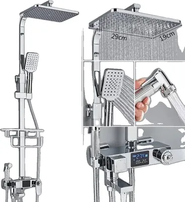 Immagine prodotto di Miscelatore per doccia con display digitale, comando termostatico, regolabile in altezza 80-120 cm, termostatico cromato