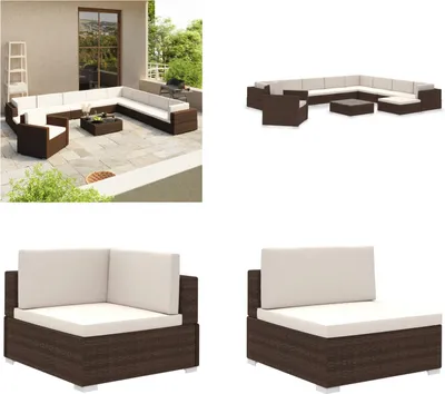Produktbild von vidaXL 12 tlg. Garten Lounge Set mit Auflagen Poly Rattan Braun - Gartenmöbel Set - Gartenmöbel Sets - Gartentisch - Gartentische