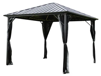 Produktbild von HOME DELUXE - LED Solar Pavillon - AZUR, Maße: 300 x 270 cm - inkl. LED Beleuchtung und Vorhänge, Gestell: Aluminium I Terrassenüberdachung Pergola Sonnenschutz