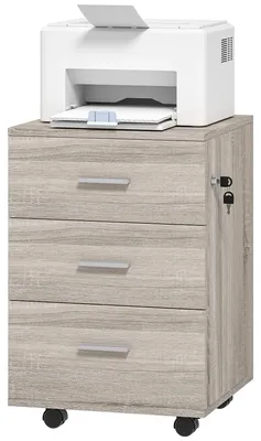 Produktbild von Rollcontainer - Aktenschrank Mit 3 Schubladen - Abschließbar Mit 2 Schlüsseln - Holz - 40x40x61,5 cm - Grau