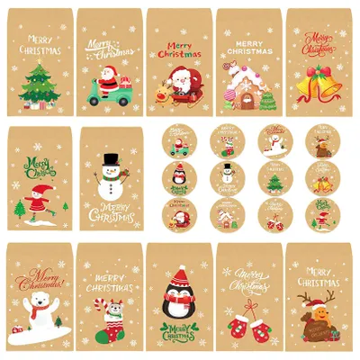 Productafbeelding van 48 Stuk Kerstgeschenktassen van Kraftpapier met Stickers