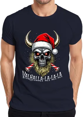 Produktbild von Valhalla La La La Wikinger Totenkopf Bart Santa Weihnachten Herren T-Shirt, Navy, 3XL