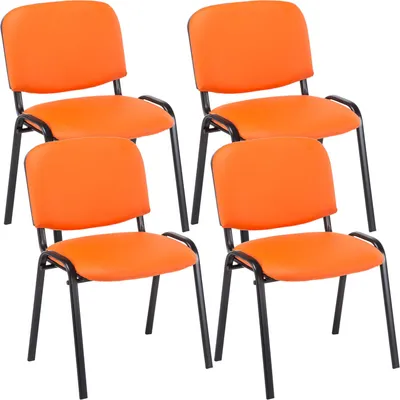 Produktbild von CLP 4er Set Besucherstuhl Ken Kunstleder stapelbar und mit modernem Design orange