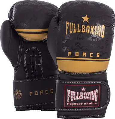 Zdjęcie produktu dla Fullboxing Force Leather Sztuczne rękawice bokserskie Black 14 oz Czarne 14 oz