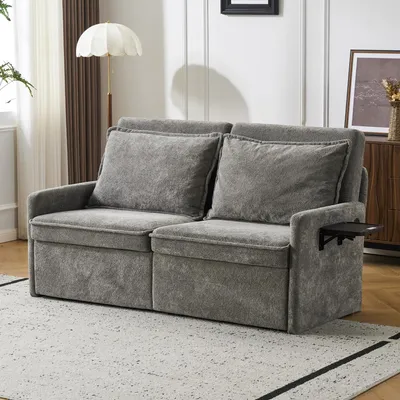 Imagen del producto de Sofá con función de cama, cojines, puerto USB, 3 en 1, respaldo ajustable en 5 posiciones, plegable, con espacio de almacenamiento, tapizado en chenilla. L3