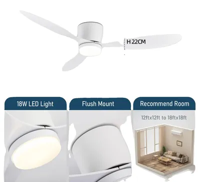 Image de Ventilateur de plafond, éclairage LED, télécommande, 52 pouces, blanc