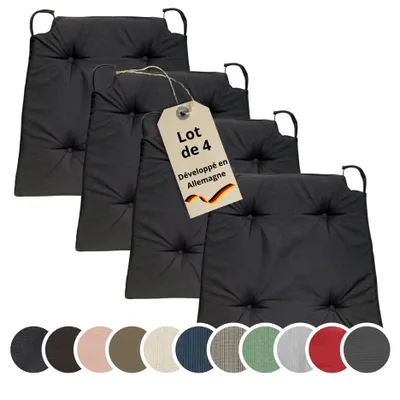 Image de Lot de 4 coussins de siège de 42 x 40 cm, pour intérieur et extérieur, 100% microfibre, noire, sleepling