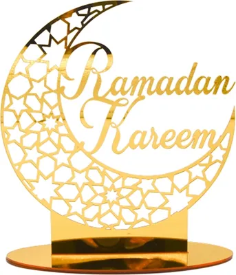 Obrázek produktu pro Eid Mubarak Ramadán dekorace, akrylové Golden Moon Ramadán zrcadlový povrch ornament, muslimský festival dekorace