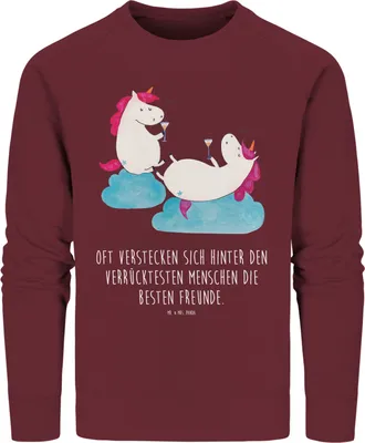 Produktbild von Mr. & Mrs. Panda Baumwoll Sweatshirt Einhorn Sekt Größe XS - Burgundy - Geschenk, Freundin, Unicorn, BFF, Spaß, Pulli, Pullover, Party, Einhörner, Sweater