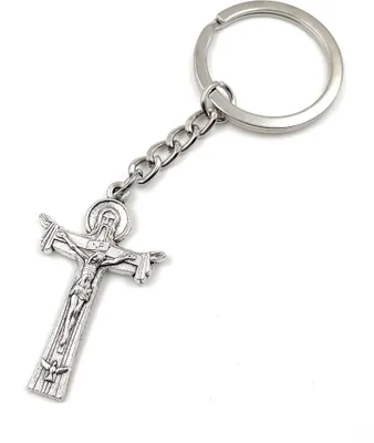 Produktbild von Onwomania Kruzifix Jesus Kreuz N.R. Schlüsselanhänger Metall Glücksbringer in Alu Geschenkbox, ideal zum Verschenken