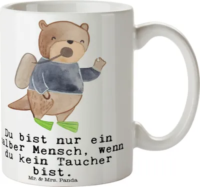 Produktbild von Mr. & Mrs. Panda Tasse Taucher Herz - Weiß - Geschenk, schöne, Becher, Kaffeebecher, Henkelbecher, kaffeetasse bedruckt