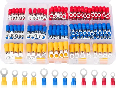 Produktbild von 180 Stücke Kabelschuhe Set, Ringkabelschuhe Teilisoliert für Garagen, Autoteile, Mechaniker, Werkstätten
