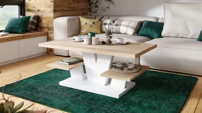 Produktbild von Design Couchtisch Viva Wohnzimmertisch mit Ablage, Sonoma Eiche - Weiß matt