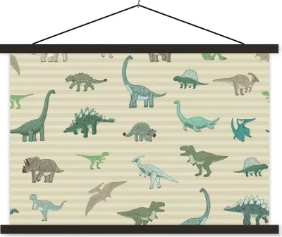 Produktbild von MuchoWow® Textilposter Dinosaurier - Braun - Grün - Jungen - Mädchen - Kinder 150x100 cm mit schwarzem Rahmen - Schlafzimmer