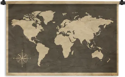 Produktbild von MuchoWow® Wandteppich Wandbehang Weltkarte - Holz - Vintage 90x60 cm Tapisserie Dekoration Wandtuch - Wandskulpturen - Bildteppich