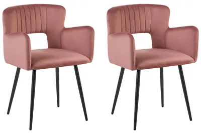Produktbild von BELIANI Esszimmerstuhl Pastellrosa Polsterbezug mit Armlehnen vier stabilen Beinen Wohnzimmer Esszimmer Küche Elegant Klassisch