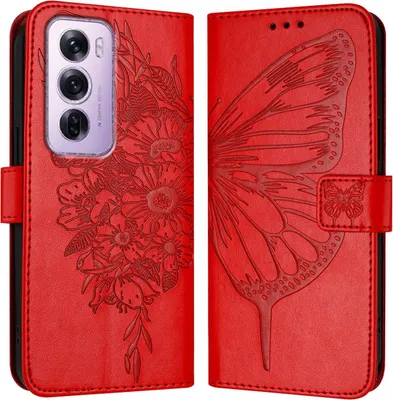 Produktbild von Mobigear Butterfly OPPO Reno 12 Pro Hülle Klapphülle Geldbörse - Rot