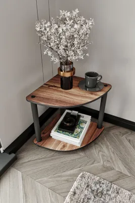 Produktbild von Skye Decor, Moderner Beistelltisch aus 100% MDF, Walnuss, 34 x 38 x 34 cm | Robuste, komprimierte Kraftbeine | Stilvolles Design für Ihr Zuhause oder Büro.