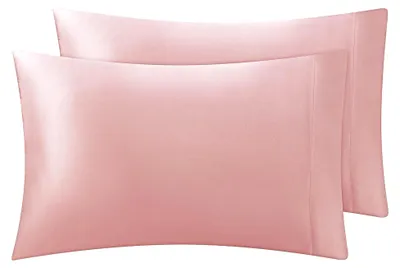 Produktbild von Satin-Kissenbezug für Haar und Haut, rosa, Queen-Size, 2er-Set, seidiger Satin, kühlende Kissenbezüge mit Hotelverschluss