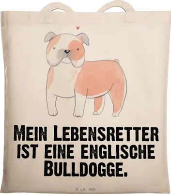 Produktbild von Mr. & Mrs. Panda Tote Bag Englische Bulldogge Lebensretter - Transparent - Geschenk, Uni Tasche, Shopping, umhängebeutel, English Bulldog, Jutebeutel