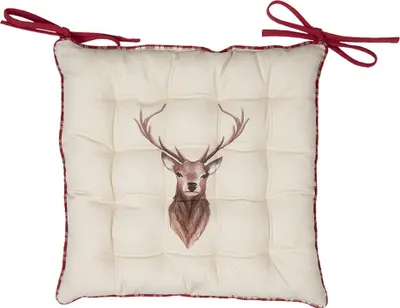 Produktbild von Clayre & Eef Stuhlkissen Schaumstoff 40x40 cm Beige Rot Baumwolle Hirsch