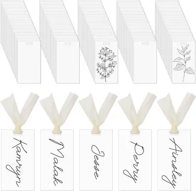 Produktbild von Transparente Acryl-Platzkarten, wei, Rechtecke, für Hochzeiten, mit Band, für Tischdekoration, Gastkarten, Essenskarten, 9 cm x 5 cm