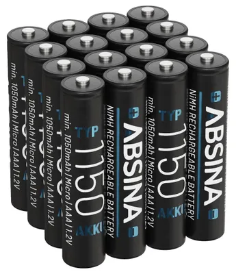 Produktbild von ABSINA 16x AAA Akku 1150 NiMH - Akkus AAA Micro mit 1,2V & min. 1050 mAh - Batterien AAA wiederaufladbar für DECT Telefon