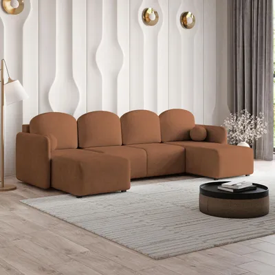 Produktbild von Masseno Ecksofa NUBERO mit Schlaffunktion U-Form, Sofa mit Bettkasten, Wohnzimmersofa, Couch, Soffa, Bettsofa, Couchgarnitur- Orange, NEVE 52