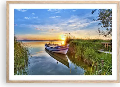 Produktbild von Gerahmtes Poster - Rahmen in heller Eiche - See Boot Wasser - 70x50 cm - Wand Bild - Wanddeko - Wandbilder - Kunstposter - Wandposter - Bilderrahmen - Bilder - Kunstdruck - Wandbild - P2NAA70x50-3950