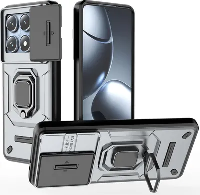 Obrázek produktu pro Pouzdro pro Xiaomi 14T Pro dvouvrstvé pouzdro s posuvnou ochranou kamery a držákem prstenu, stojánek Šedá