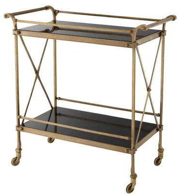 Produktbild von Casa Padrino Luxus Servierwagen Vintage Messingfarben / Schwarz 85 x 46 x H. 88 cm - Hotel Restaurant Gastronomie Trolley