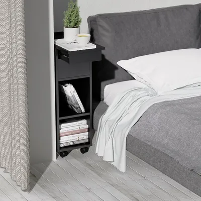 Produktbild von Beistelltisch Schmal,Nachttisch Nachtschrank mit Schubladen und offenen Fächern,Schmaler Sofatisch mit Rollen,Couchtisch für Wohnzimmer 45x25x70cm