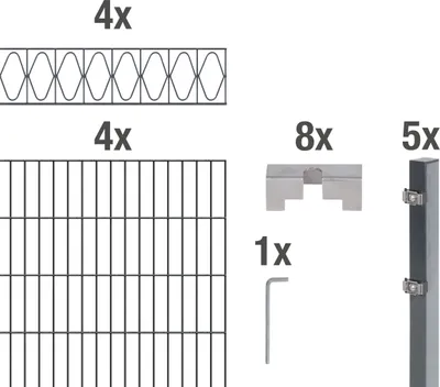 Immagine prodotto di Alberts 688691 Recinzione a doppia rete metallica come set completo di 22 pezzi, antracite, altezza 100 cm, lunghezza 5 m