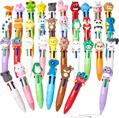 Produktbild von 4-in-1 Kugelschreiber mit Tiermotiven, mehrfarbig, für Kinder, 1 Stück, Schreibgerät für Schule