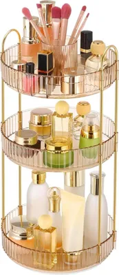 Produktbild von Um 360 Grad drehbarer Make-up-Organizer, 3-stufiger Parfüm-Organizer, Hautpflege-Organizer, Kosmetikaufbewahrung mit großer Kapazität für das Badezimmer