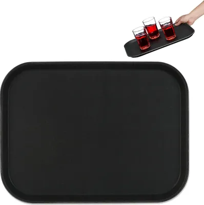 Produktbild von 10 x Serviertablett, rutschfeste Oberfläche, eckiges Kellnertablett, Getränke, Gastronomie, B x T: 41 x 30 cm, schwarz