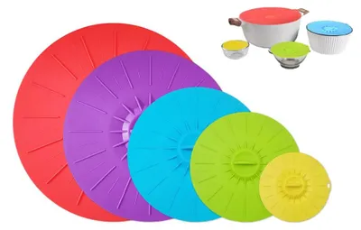 5 Silikon-Komdeckel, universell, wiederverwendbar, hitzebeständig, 10,5–27,5 cm