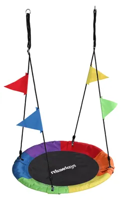 Produktbild von Relaxdays Nestschaukel, runde Hängeschaukel, mit Wimpeln, Kinder, verstellbar, outdoor, Ø: 100 cm, bis 100 kg, bunt