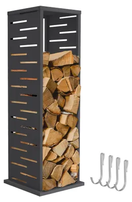 Obrázok produktu pre ML-Design, regál na drevo na krb, vnútorné/vonkajšie použitie, regál na drevo, kov, 37,5 x 37,5 x 112 cm, odolný voči poveternostným vplyvom, pomôcka na skladovanie dreva, úložný priestor na drevo, oceľ, pozinkovaná