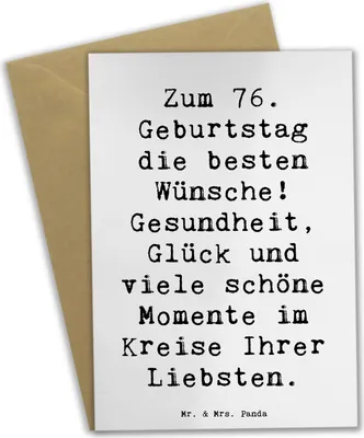 Produktbild von Mr. & Mrs. Panda Grußkarte Spruch 76. Geburtstag - Weiß - Geschenk, handgefertigte Geschenke, Happy Birthday, einladungskarten, Klappkarte, persönliches, für Großmutter