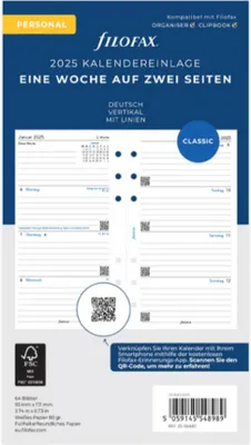 Produktbild von FILOFAX Kalendereinlage 2025 Personal 1 Woche - 2 Seiten  weiss deutsch 25-68440