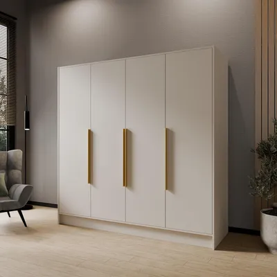 Produktbild von Masseno Drehtürenschrank BERON 200/200/51 cm Modern Kleiderschrank 4-türig Kaschmir