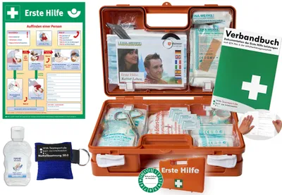 Produktbild von Verbandskoffer (K) Typ CN -Paket 2- Erste Hilfe nach akt. DIN 13157 (Betriebe) INKL. PERF. VERBANDBUCH + Hygiene-Gel & Notfallbeatmung + AUSHANG