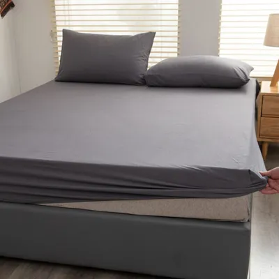 Produktbild von Spannbettlaken Spannbetttuch 100% Baumwolle Bettlaken,180x200cm,Mit 2 Kissenbezug, Fit Matratze bis 25cm (dunkelgrau)
