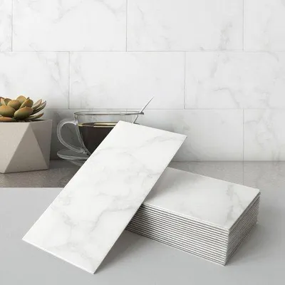 Produktbild von QuickShopping - BeNice Matt große Wandfliesen selbstklebend für Küche und Bad, Marmorfliesen wasserdicht 10 x 20 cm Carrara weiß, 23 Stück