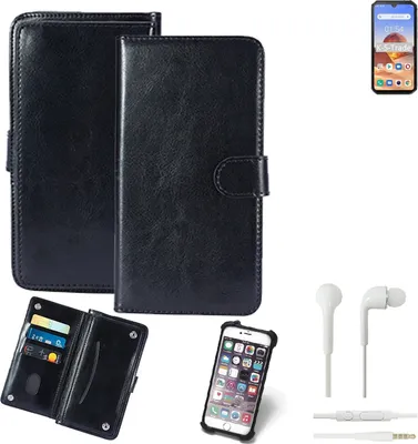 Produktbild von K-S-Trade 360° Hülle kompatibel mit Blackview BV9900E inkl. Headphones schwarz Kunstleder Case BookCase WalletCase Kunstlederederhülle Handyhülle,
