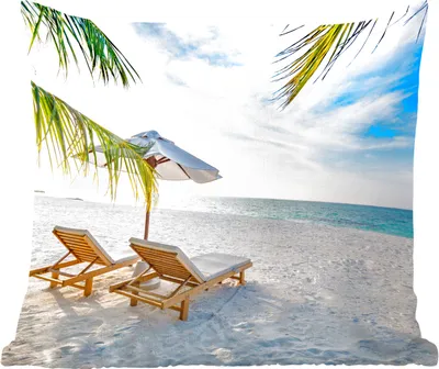 Produktbild von MuchoWow® Zierkissen Sofakissen Wohnzimmer Dekokissen 50x50 cm Strandkorb - Sonnenschirm - Sonnenuntergang - Komfort - Sofakissen