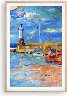 Produktbild von Gerahmtes Poster - Rahmen in heller Eiche - Leuchtturm Meer - 61x91,5 cm - Wand Bild - Wanddeko - Wandbilder - Kunstposter - Wandposter - Bilderrahmen - Bilder - Kunstdruck - Wandbild P2NPA61x91-3693