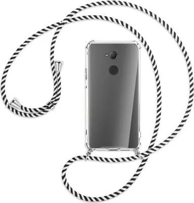 Produktbild von Handykette Backcover-Schutzhülle mit Band (Metall silberfarben) für Sony Xperia XA2 Ultra - schwarz/weiß gestreift